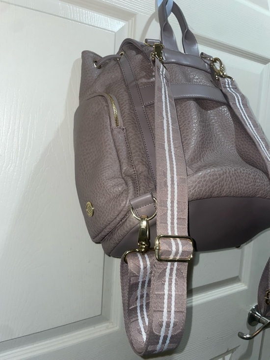 DKNY Taupe Gray Mauve Pebbled Leather Backpack Gold Hardware Multi Pocket main image 11